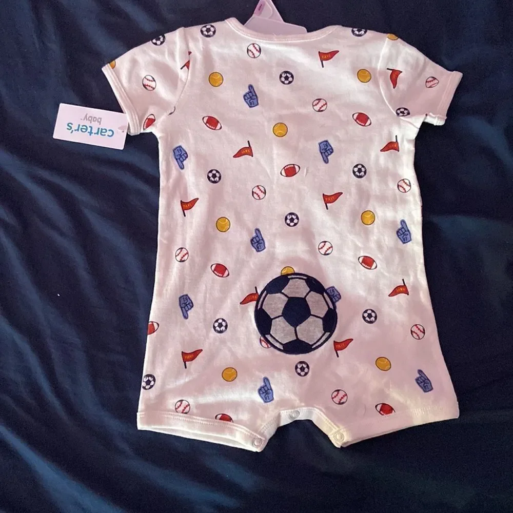 Carter’s Baby Romper 9 Months Snap Front Sports Balls Graphic One Piece Outfit